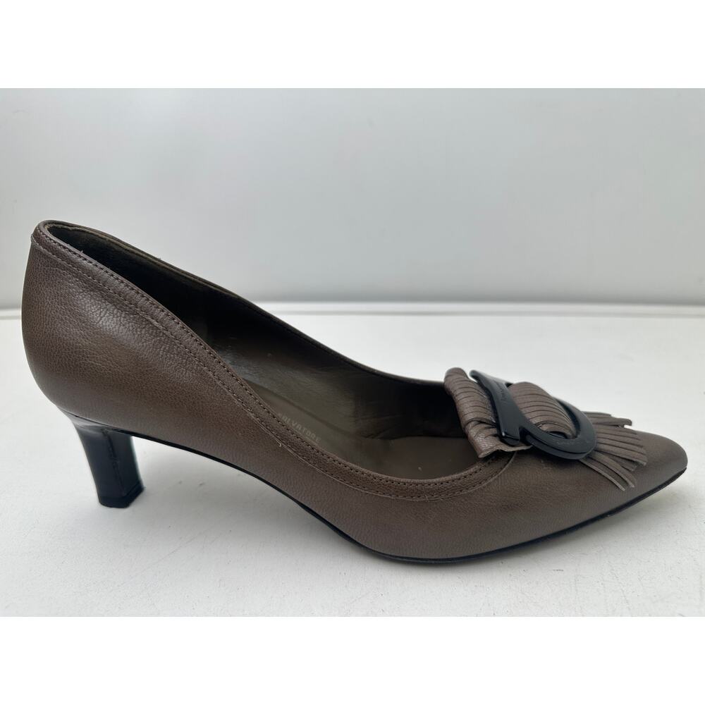 VTG Salvatore Ferragamo Taupe Leather Fringe Pointed Toe Heels Women's Sz 7.5 - Picture 3 of 10
